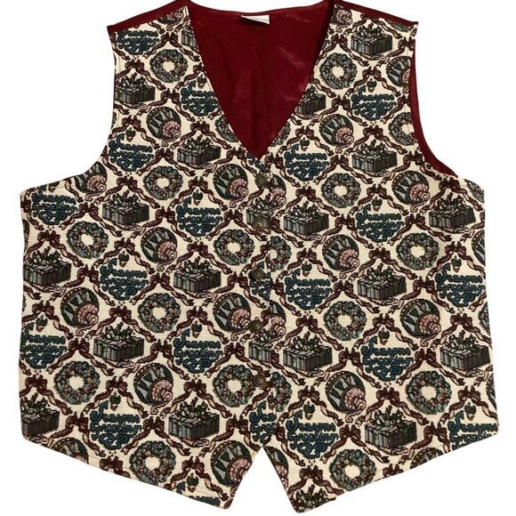 VTG Bobbie Brooks Christmas Vest Needlepoint Tapestry Red Lining Womens L -Read - Picture 1 of 9